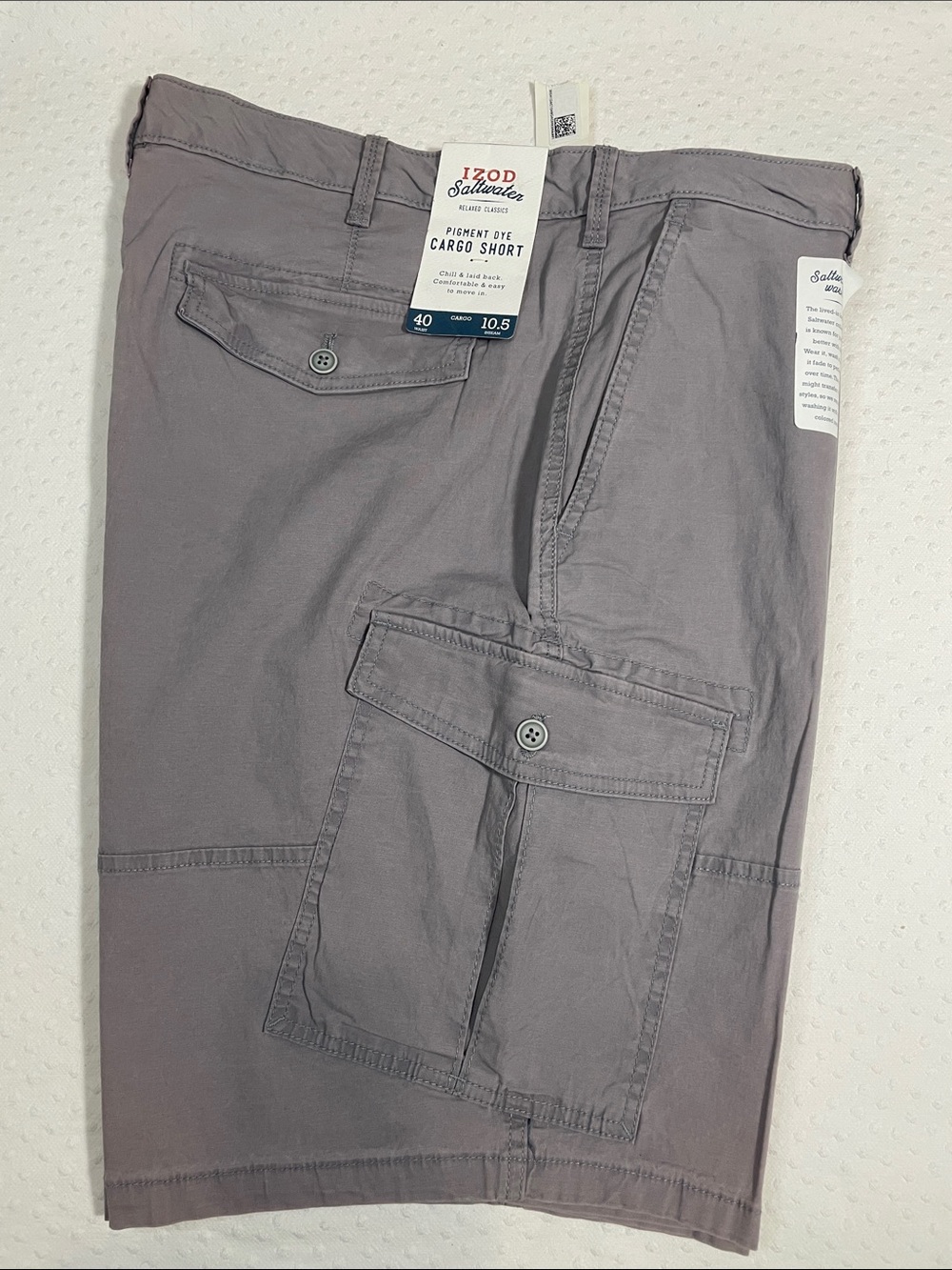 Izod Saltwater Stretch Cargo Shorts in Light Gray M40 NWT